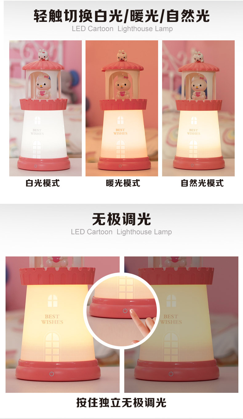 LED三档色温无极调光触控灯塔夜灯-熊猫